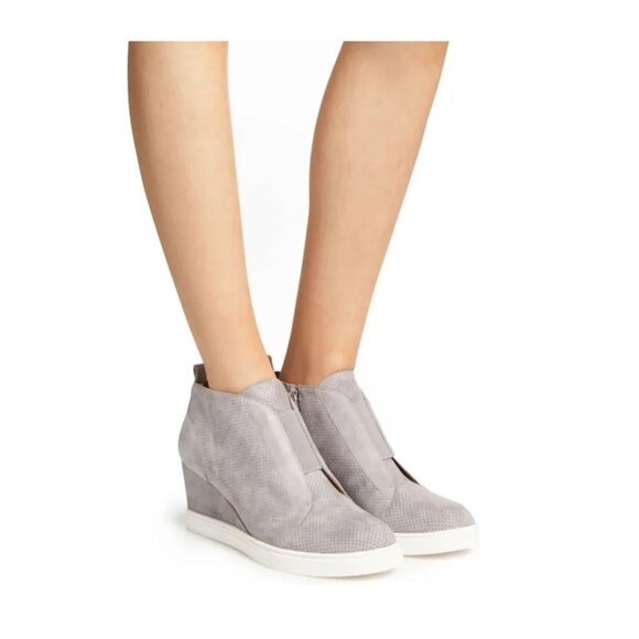 Linea Paolo Womens Felicia Perforated Wedge Sneakers Size 8M Gray Side Zipper - Picture 2 of 14
